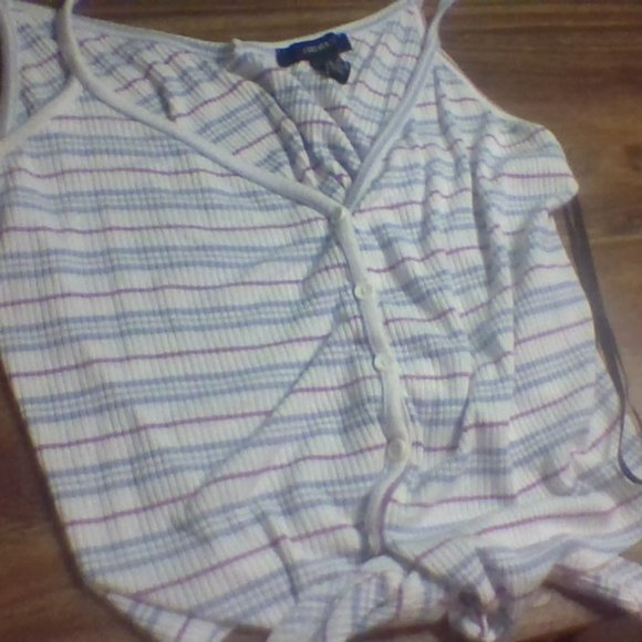 White with Purple Blue Striped Loose Cami Crop Top - Picture 1 of 2